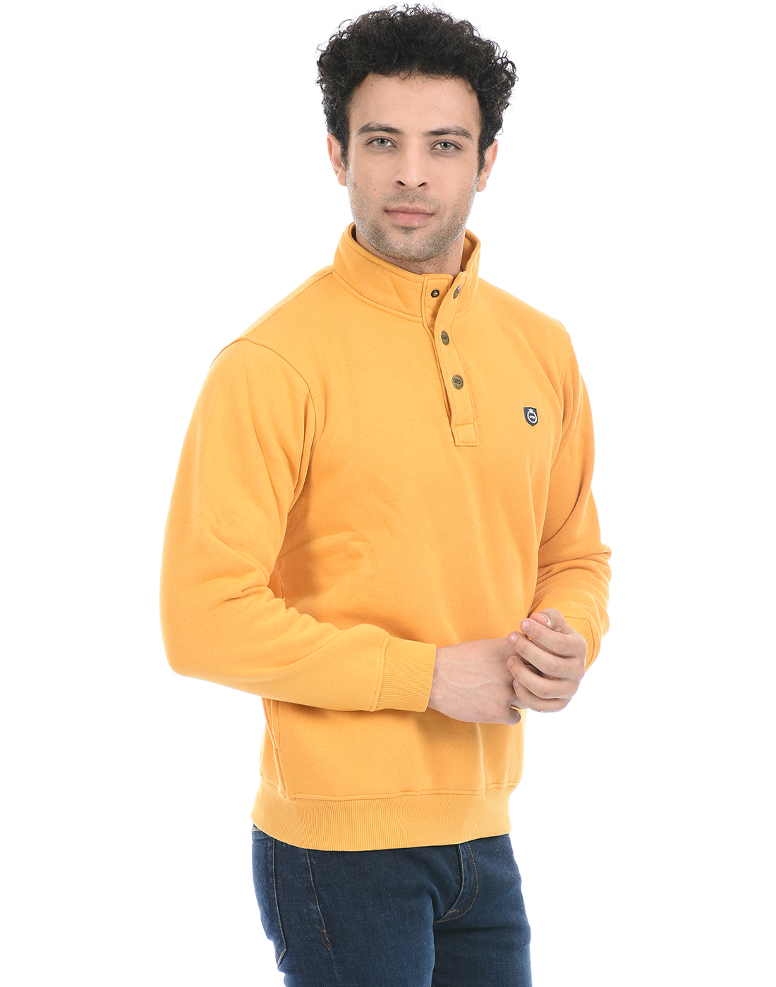 Cloak & Decker by Monte Carlo Men Solid Yellow Sweatshirt